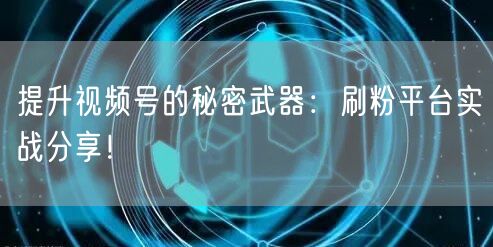 提升视频号的秘密武器：刷粉平台实战分享！