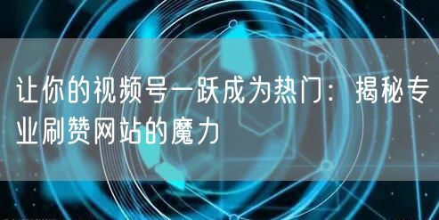 让你的视频号一跃成为热门：揭秘专业刷赞网站的魔力