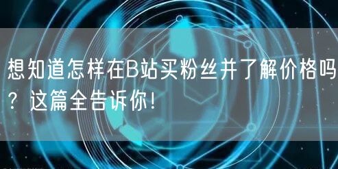 想知道怎样在B站买粉丝并了解价格吗？这篇全告诉你！
