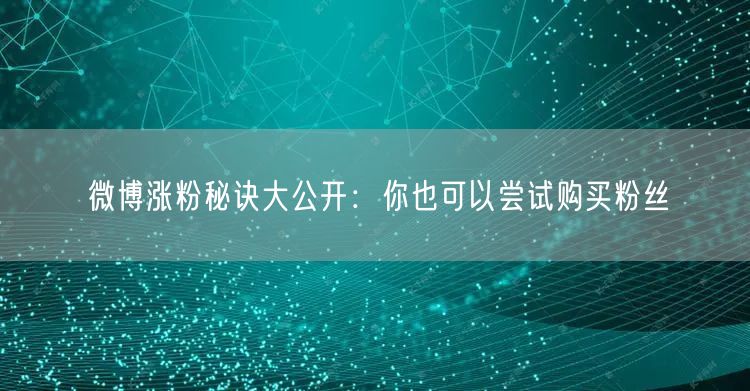 微博涨粉秘诀大公开：你也可以尝试购买粉丝