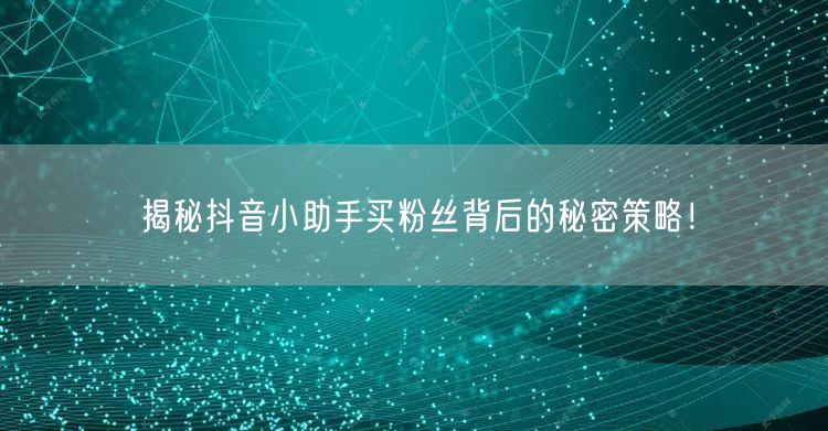 揭秘抖音小助手买粉丝背后的秘密策略！