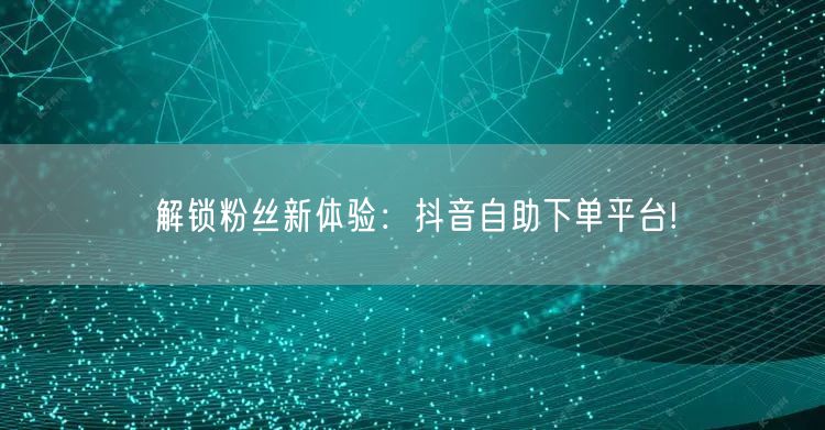 解锁粉丝新体验：抖音自助下单平台!